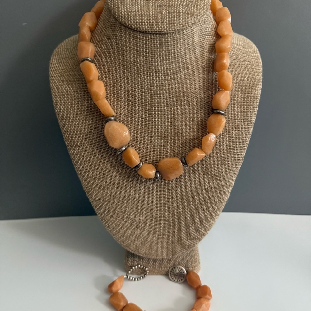 Vintage Mexico Pale Orange Quartz Necklace Bracelet Set Sterling Silver - Picture 3 of 4